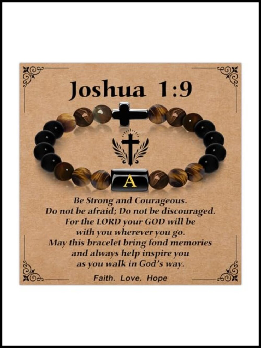 Mens Tiger Eye Natural Stone Cross Bracelet Adjustable Stretch Christian Gift